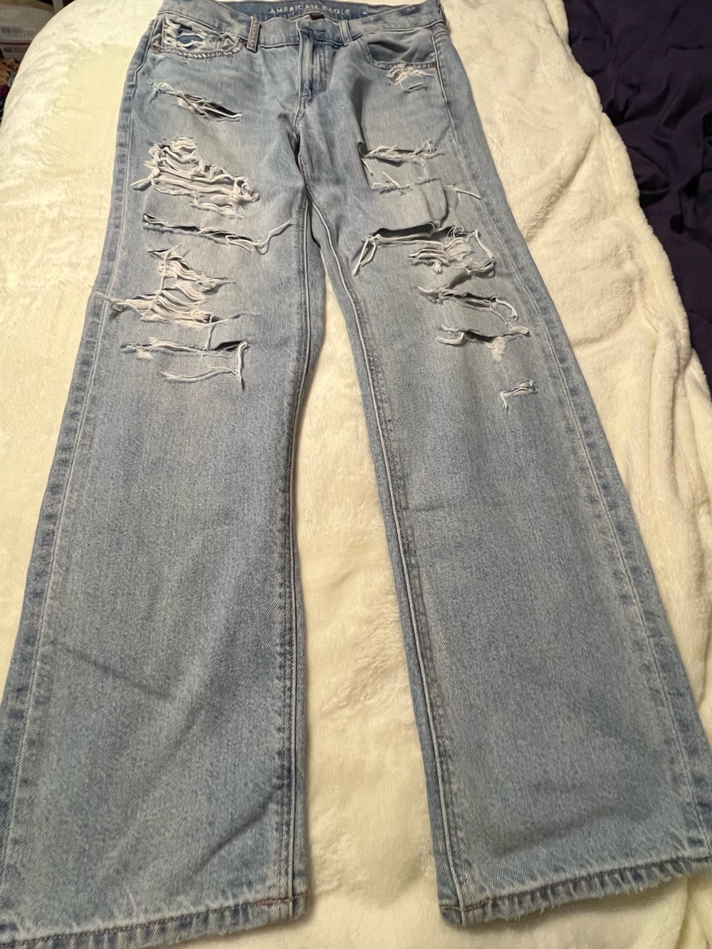 American Eagle Outfitters Light Blue Distressed Wide Leg Jeans